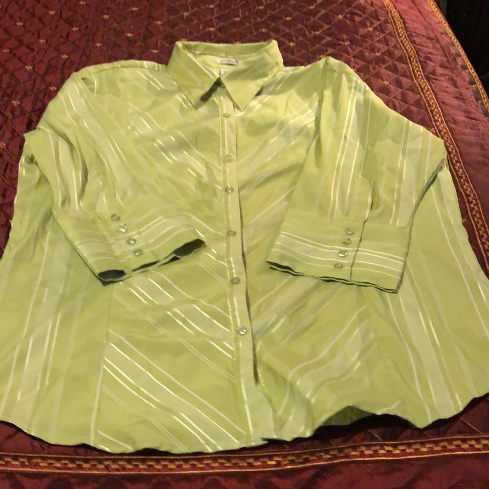MOVING SALE NO HAGGLING WOMEN CARE N SPORT 3x LIME GREEN AND WHITE STRIPED TOP.